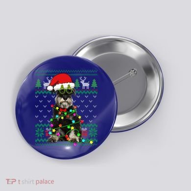 Ugly Sweater Christmas Lights Schnauzer Dog Puppy Lover Gift Button