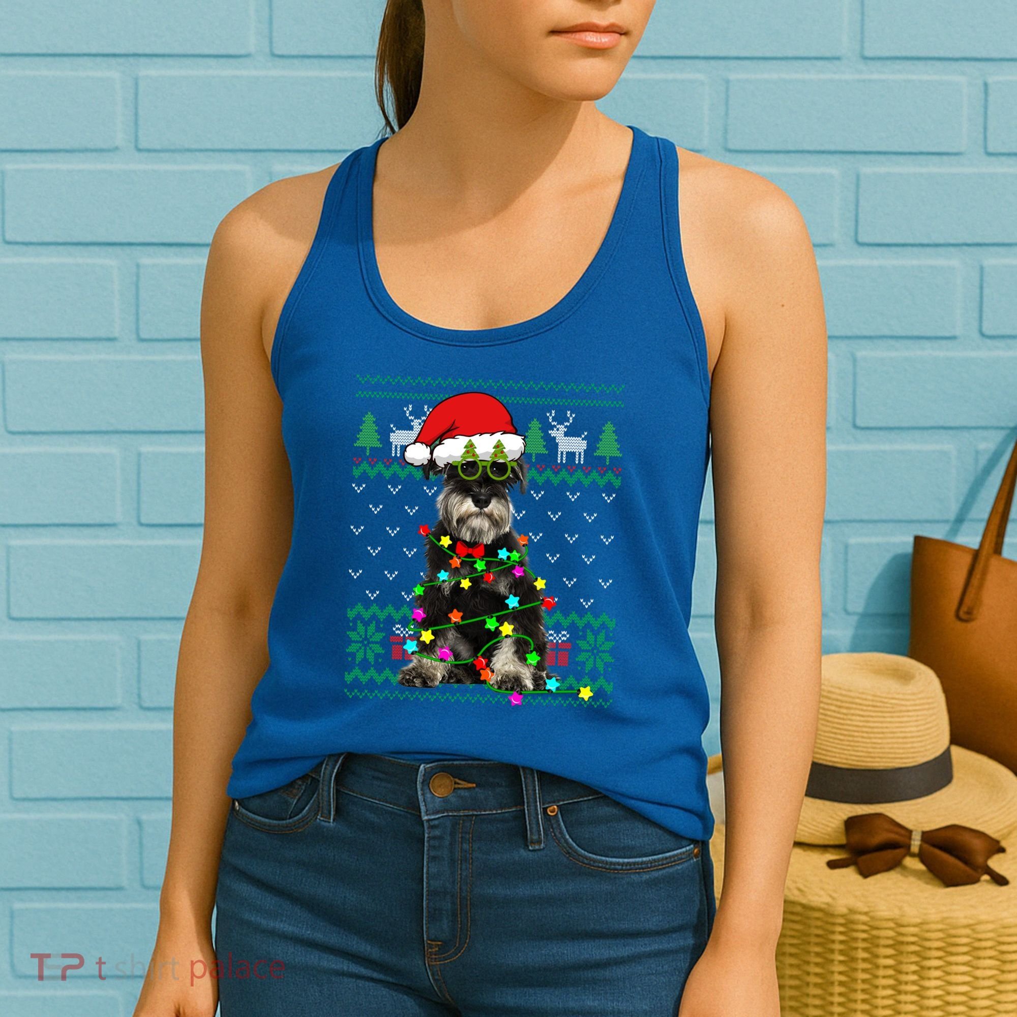 Ugly Sweater Christmas Lights Schnauzer Dog Puppy Lover Gift Women's Tank Top