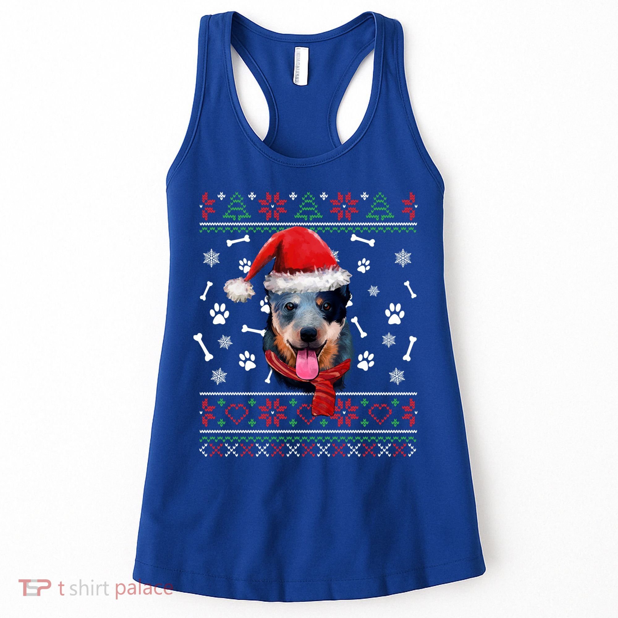 Ugly Sweater Christmas Blue Heeler Santa Hat Pajama Xmas Cool Gift Women's Tank Top