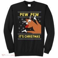 Ugly Sweater Crazy Reindeer Funny Pew Pew Its Christmas Sweatshirt thumb 0