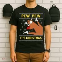 Ugly Sweater Crazy Reindeer Funny Pew Pew Its Christmas T-Shirt thumb 6