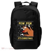 Ugly Sweater Crazy Reindeer Funny Pew Pew Its Christmas Backpack thumb 0