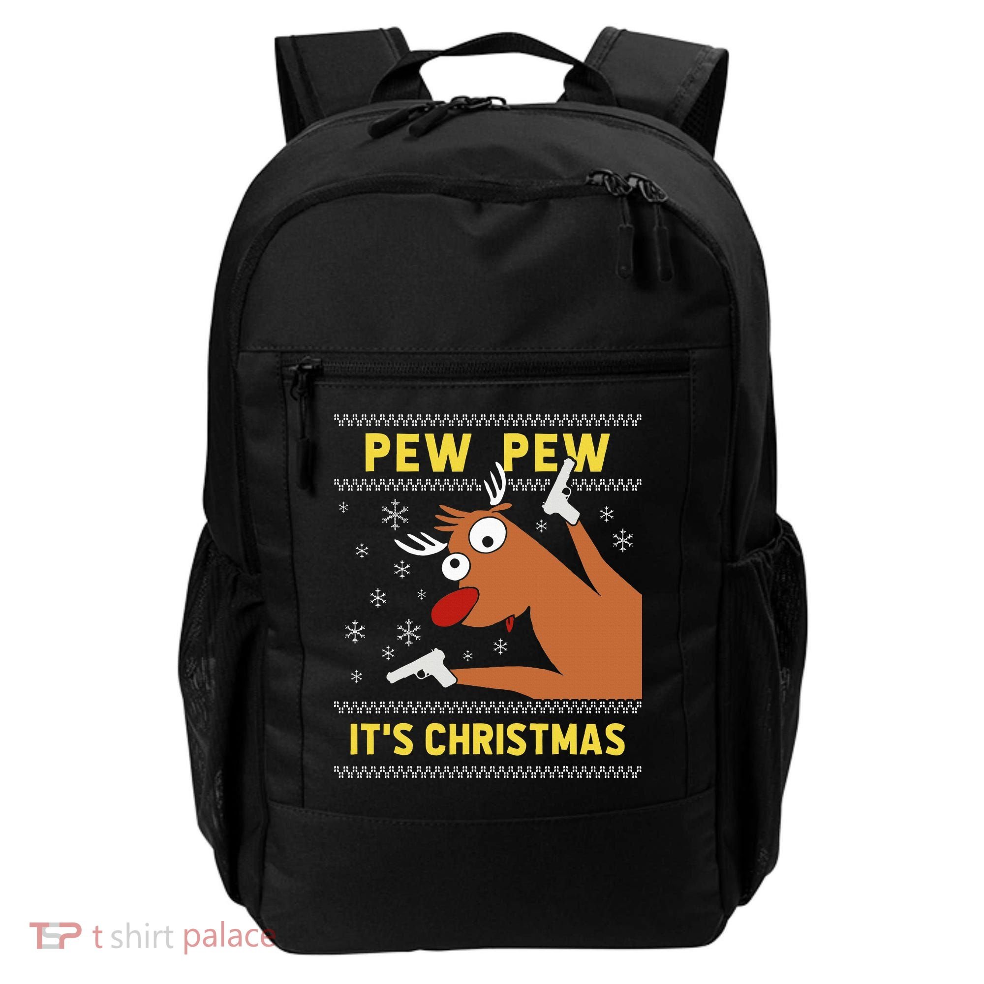 Ugly Sweater Crazy Reindeer Funny Pew Pew Its Christmas Backpack
