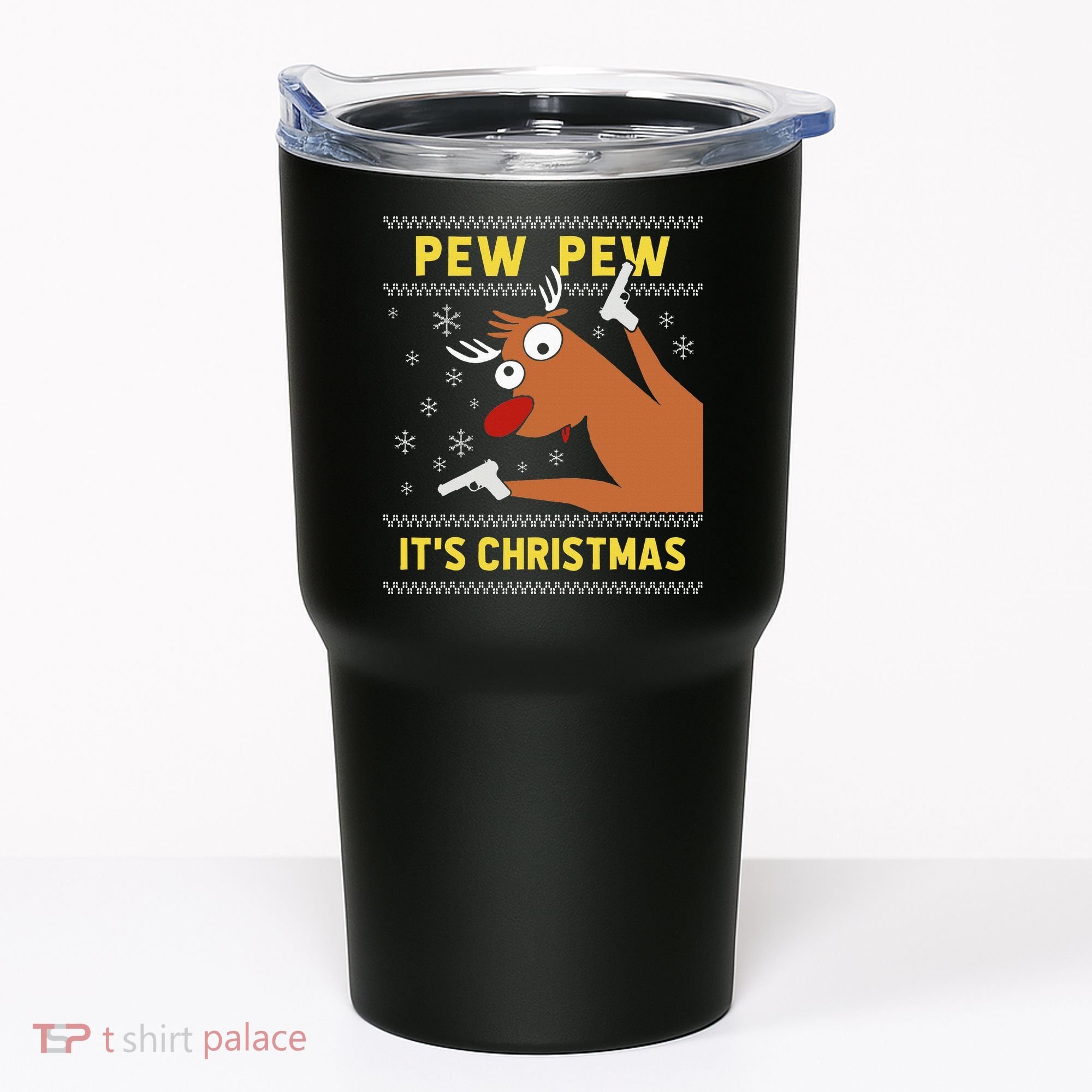 Ugly Sweater Crazy Reindeer Funny Pew Pew Its Christmas Tumbler