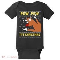 Ugly Sweater Crazy Reindeer Funny Pew Pew Its Christmas Baby Bodysuit thumb 0
