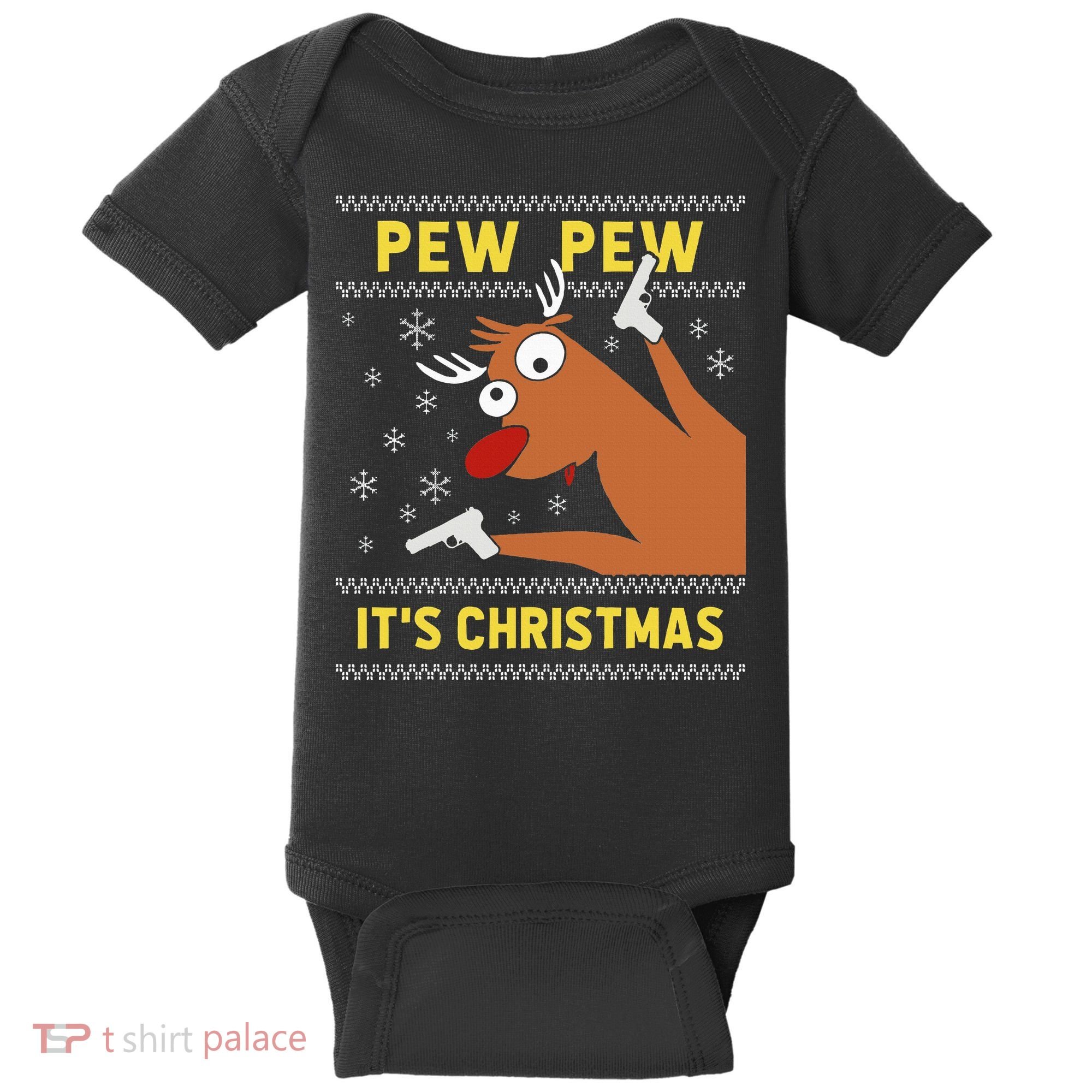 Ugly Sweater Crazy Reindeer Funny Pew Pew Its Christmas Baby Bodysuit