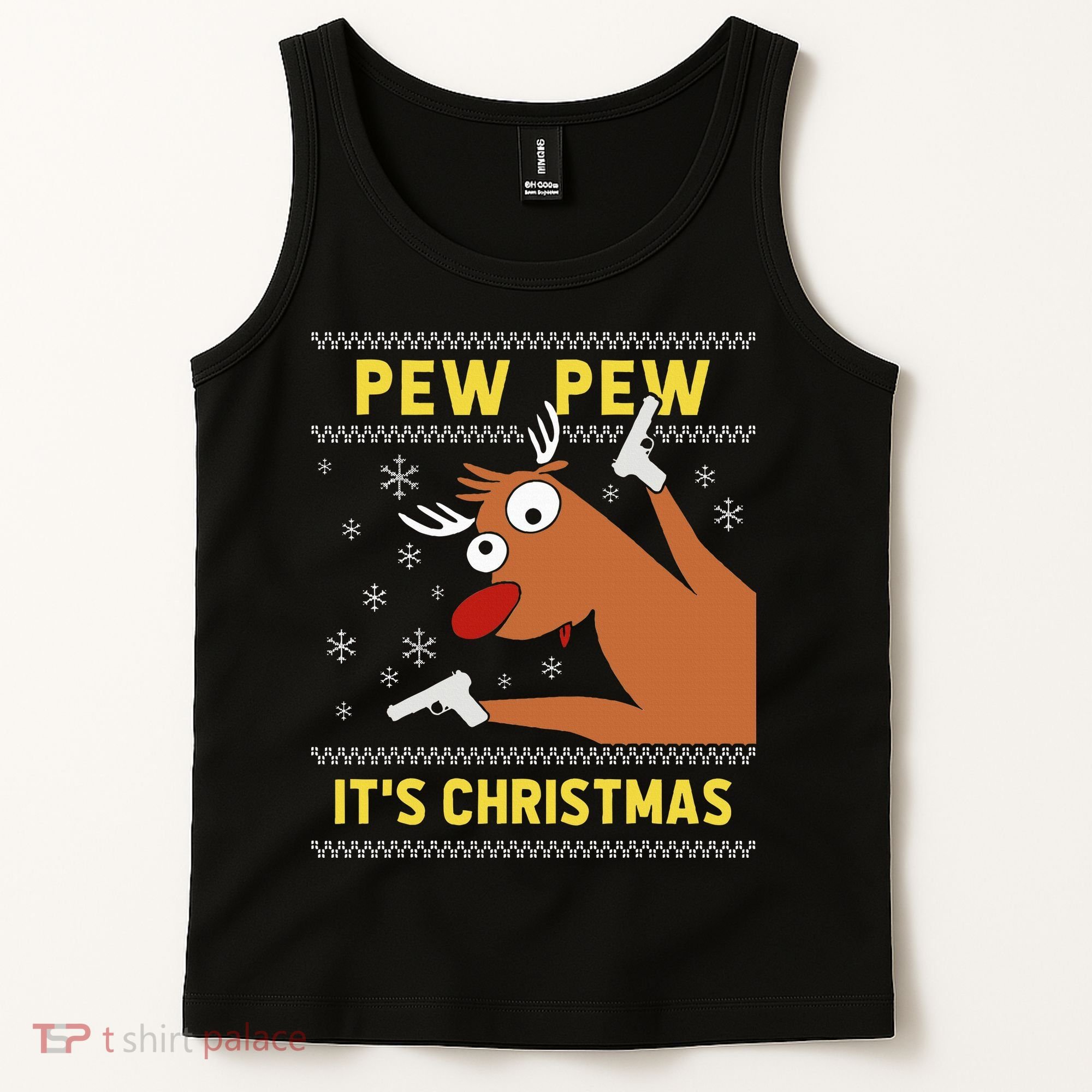 Ugly Sweater Crazy Reindeer Funny Pew Pew Its Christmas Tank Top