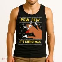 Ugly Sweater Crazy Reindeer Funny Pew Pew Its Christmas Tank Top thumb 3