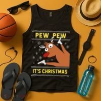 Ugly Sweater Crazy Reindeer Funny Pew Pew Its Christmas Tank Top thumb 4