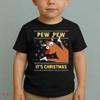 Ugly Sweater Crazy Reindeer Funny Pew Pew Its Christmas Toddler T-Shirt thumb 2