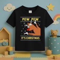 Ugly Sweater Crazy Reindeer Funny Pew Pew Its Christmas Toddler T-Shirt thumb 3