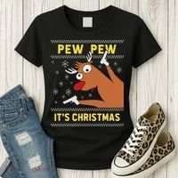 Ugly Sweater Crazy Reindeer Funny Pew Pew Its Christmas Women's T-Shirt thumb 3