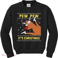 Ugly Sweater Crazy Reindeer Funny Pew Pew Its Christmas Kids Sweatshirt thumb 0