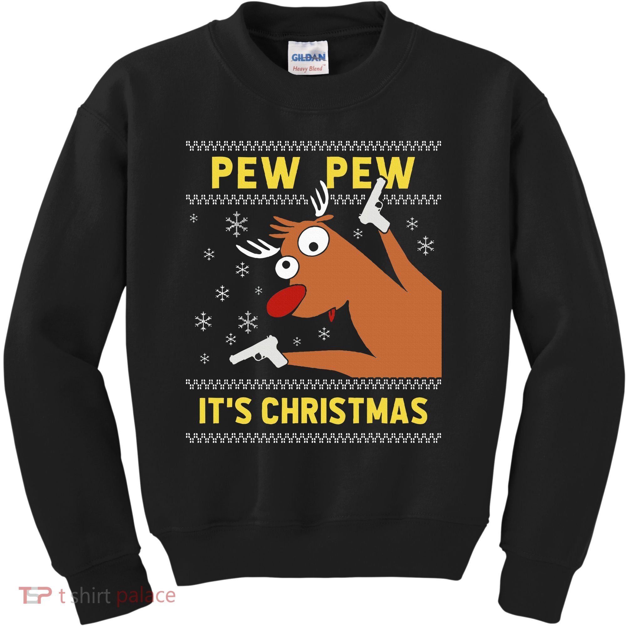 Ugly Sweater Crazy Reindeer Funny Pew Pew Its Christmas Kids Sweatshirt