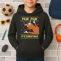 Ugly Sweater Crazy Reindeer Funny Pew Pew Its Christmas Kids Hoodie thumb 2