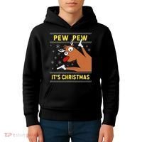 Ugly Sweater Crazy Reindeer Funny Pew Pew Its Christmas Kids Hoodie thumb 4