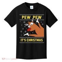 Ugly Sweater Crazy Reindeer Funny Pew Pew Its Christmas Kids T-Shirt thumb 0