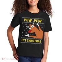 Ugly Sweater Crazy Reindeer Funny Pew Pew Its Christmas Kids T-Shirt thumb 2