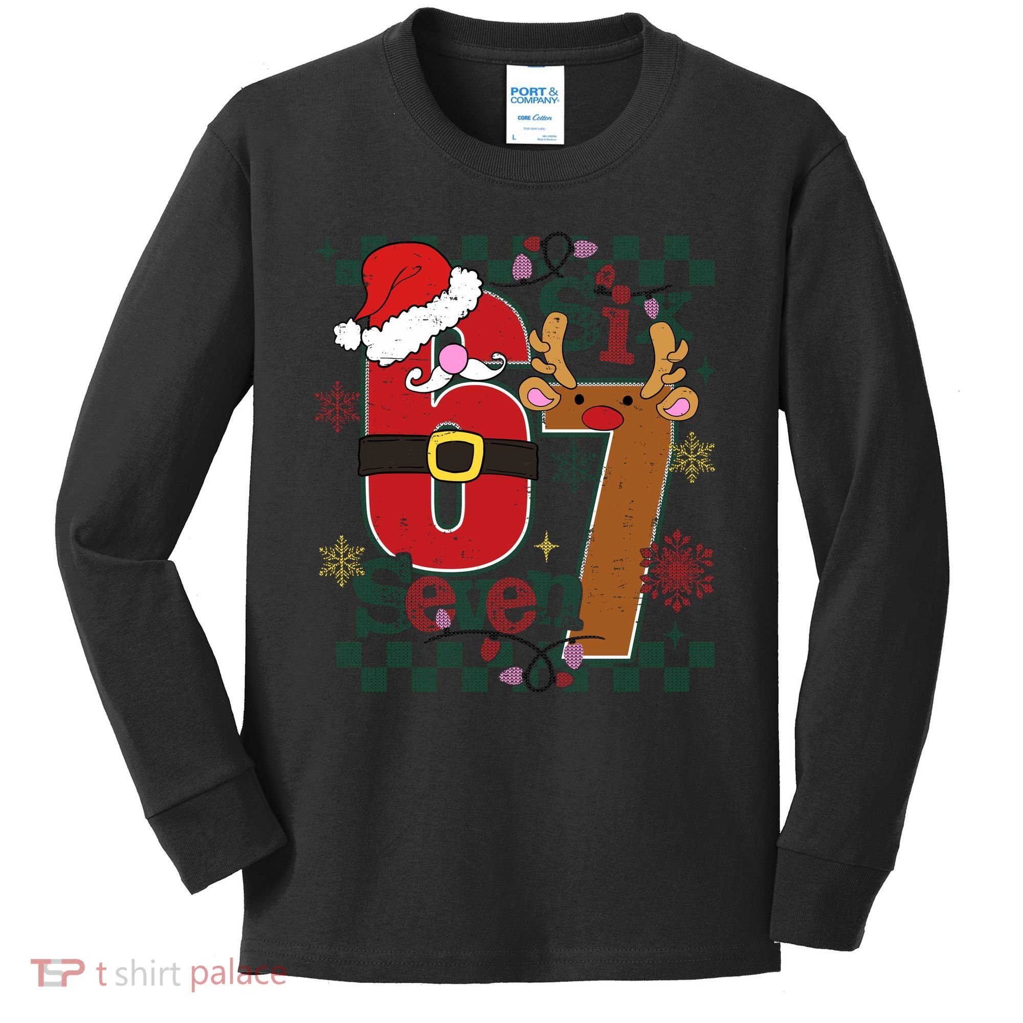 Ugly Sweater Christmas Funny Meme Six Seven 67  Kids Long Sleeve Shirt