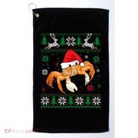 Ugly Sweater Christmas Crab Lover Santa Hat Animals Funny Gift Golf Towel thumb 0