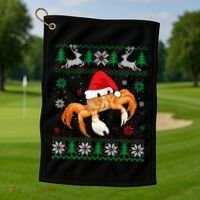 Ugly Sweater Christmas Crab Lover Santa Hat Animals Funny Gift Golf Towel thumb 1