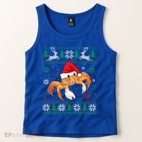 Ugly Sweater Christmas Crab Lover Santa Hat Animals Funny Gift Tank Top thumb 2
