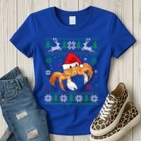 Ugly Sweater Christmas Crab Lover Santa Hat Animals Funny Gift Women's T-Shirt thumb 3