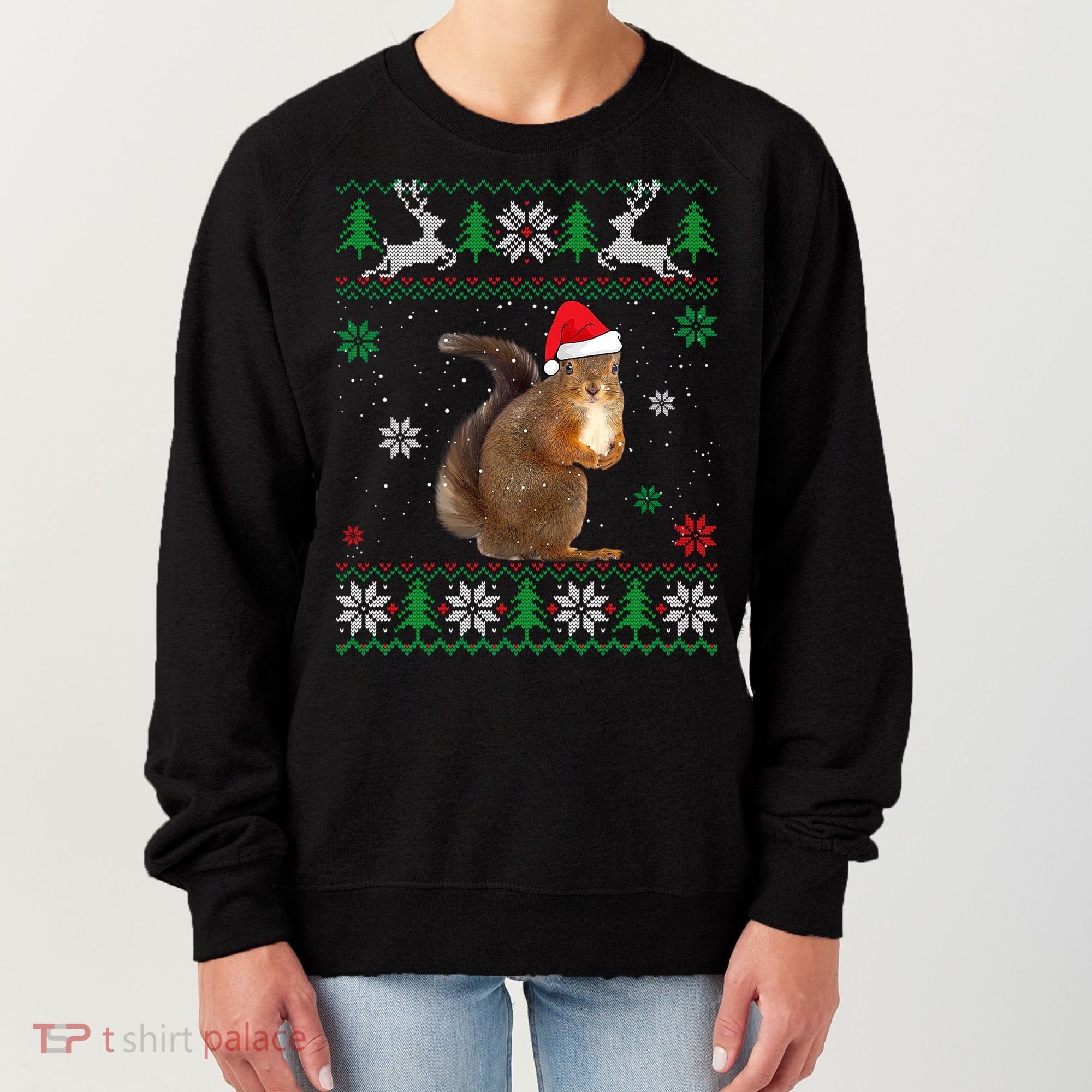 Ugly Sweater Christmas Squirrel Lover Santa Hat Animals Cute Gift Women's Sweatshirt