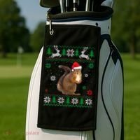 Ugly Sweater Christmas Squirrel Lover Santa Hat Animals Cute Gift Golf Towel thumb 2