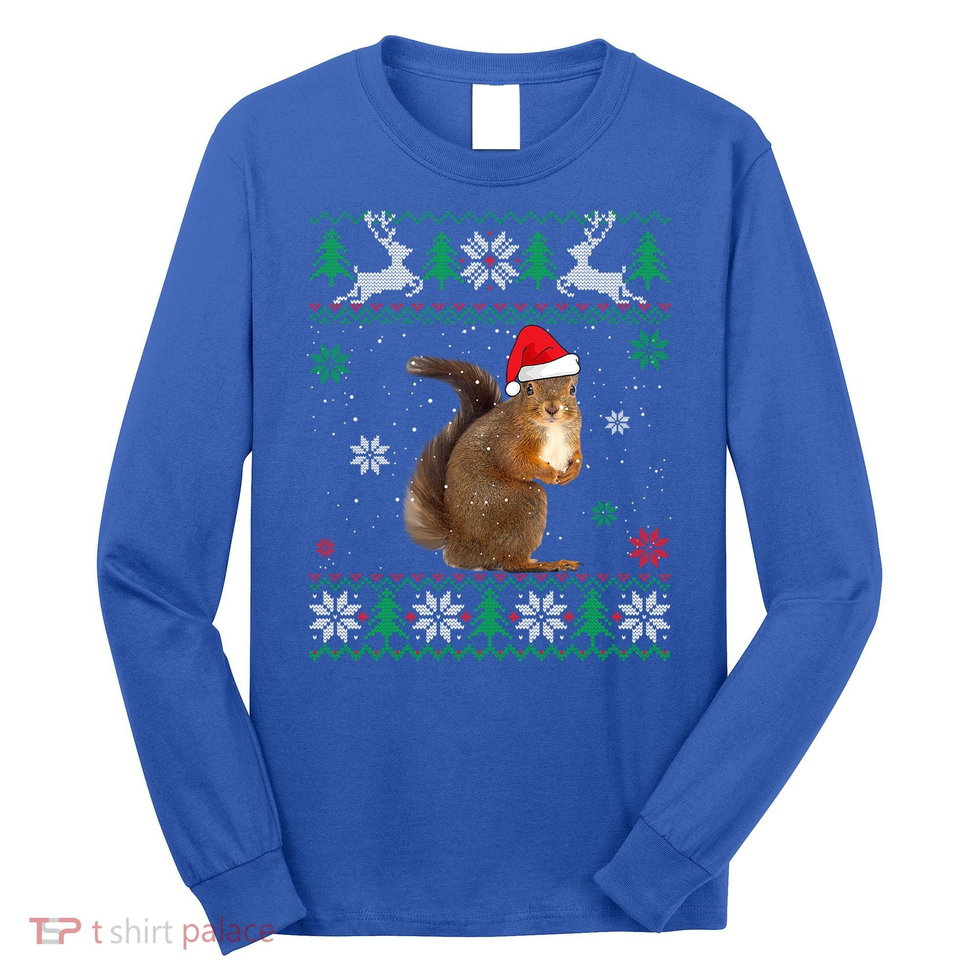 Ugly Sweater Christmas Squirrel Lover Santa Hat Animals Cute Gift Long Sleeve Shirt