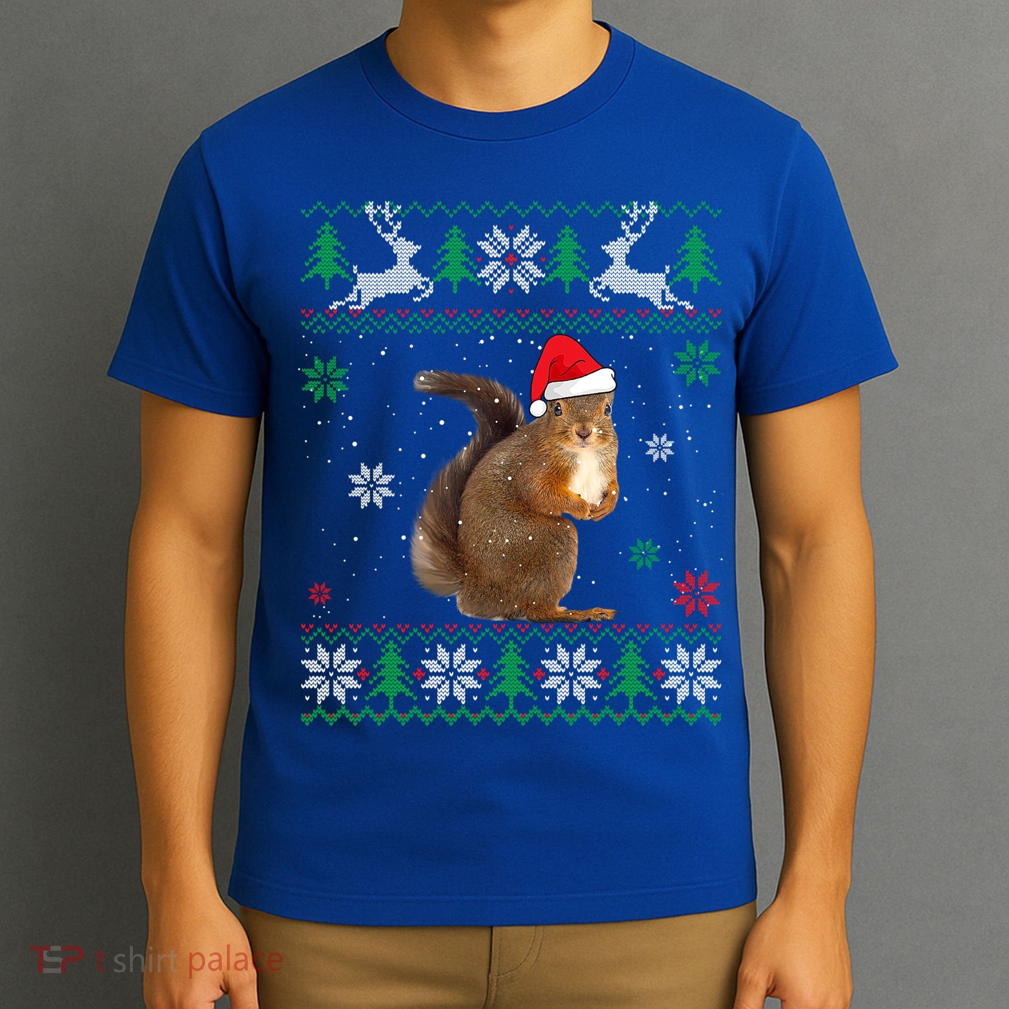 Ugly Sweater Christmas Squirrel Lover Santa Hat Animals Cute Gift T-Shirt