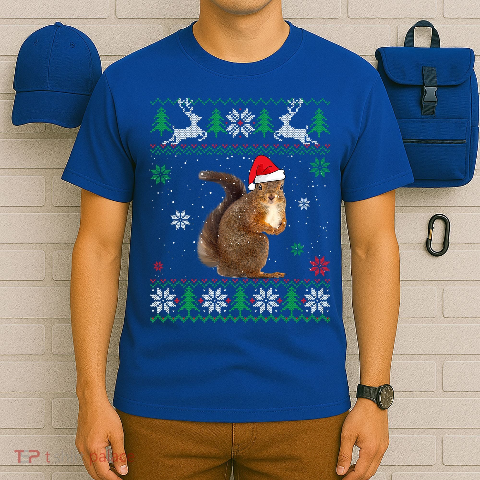 Ugly Sweater Christmas Squirrel Lover Santa Hat Animals Cute Gift T-Shirt