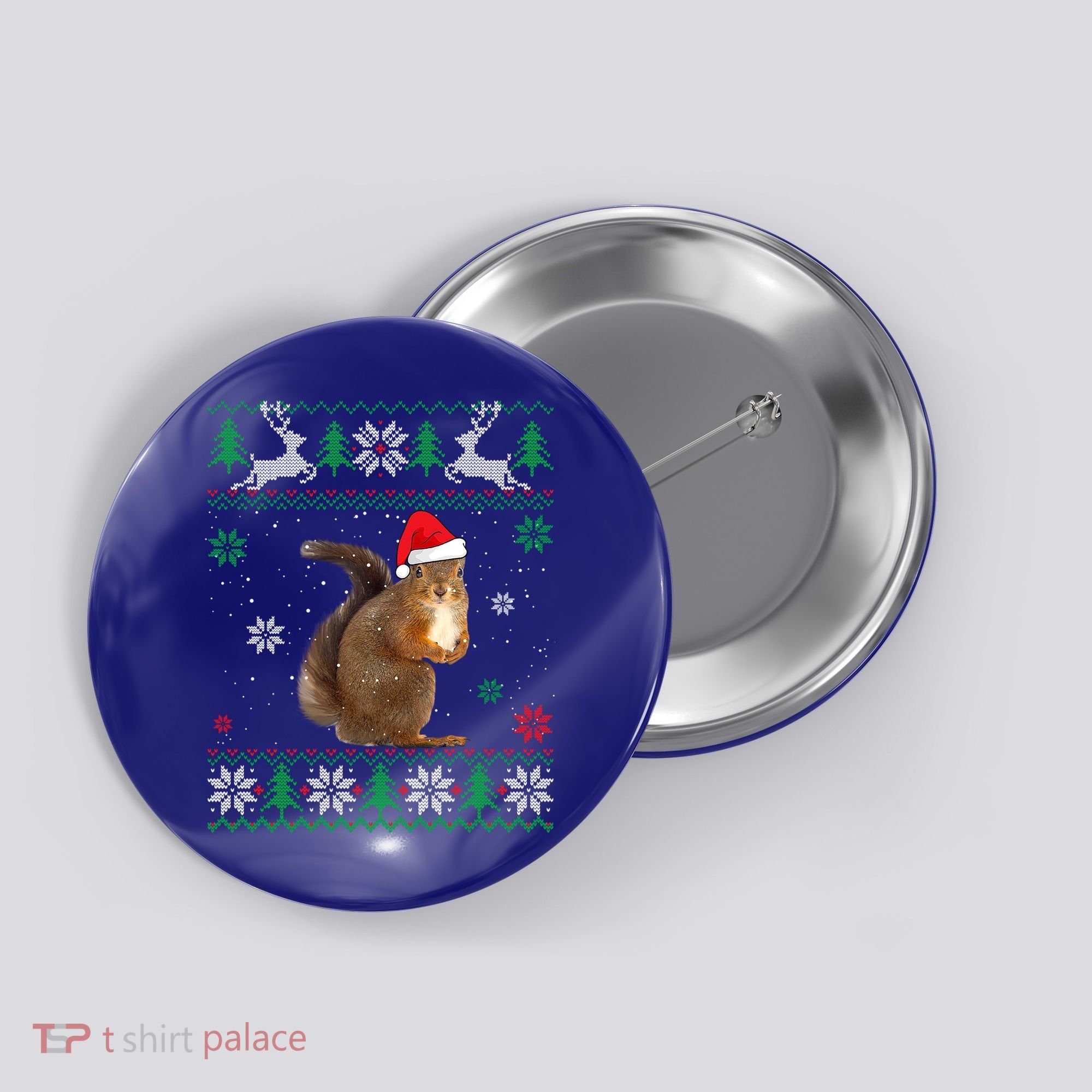 Ugly Sweater Christmas Squirrel Lover Santa Hat Animals Cute Gift Button