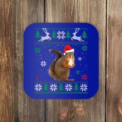 Ugly Sweater Christmas Squirrel Lover Santa Hat Animals Cute Gift Coaster