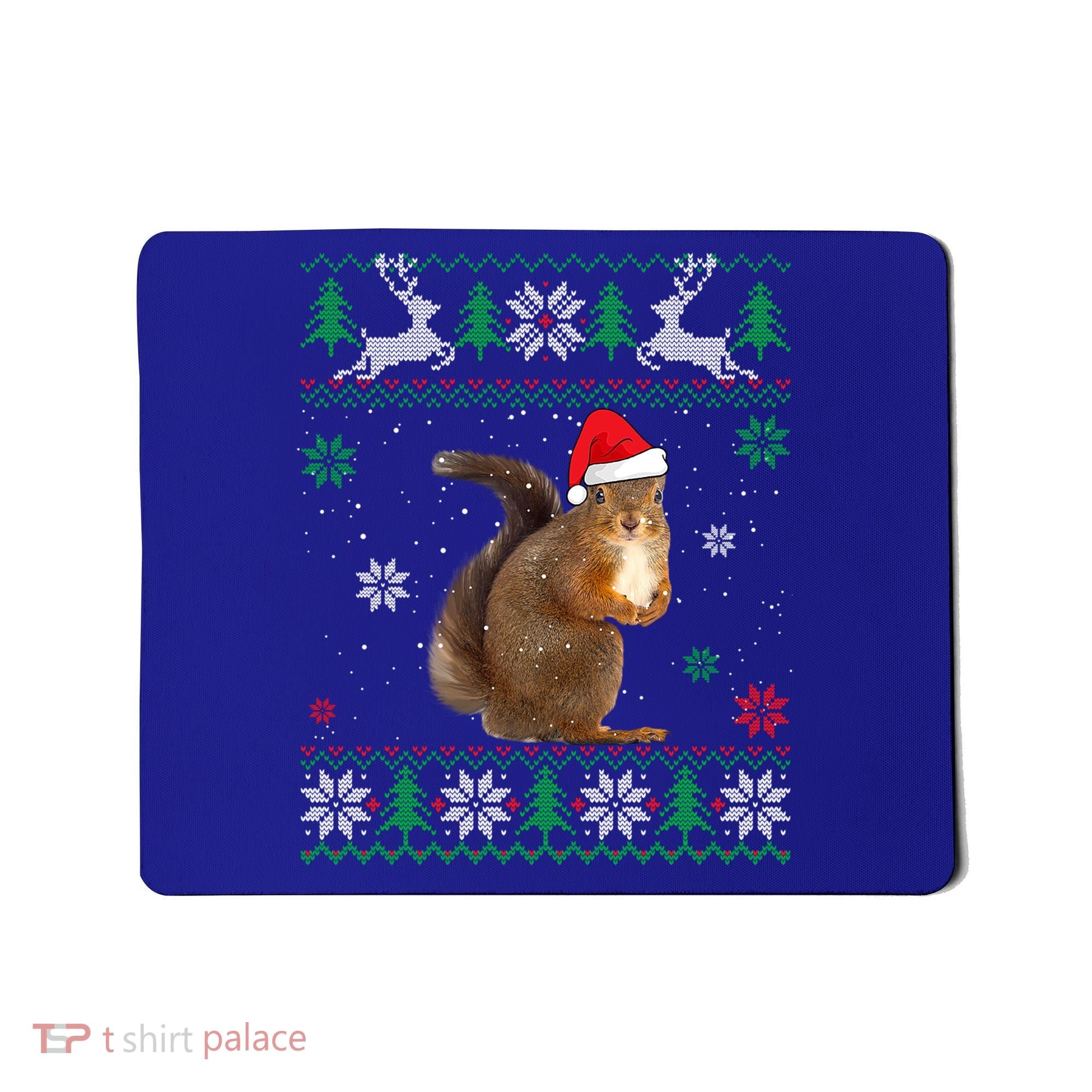 Ugly Sweater Christmas Squirrel Lover Santa Hat Animals Cute Gift Mousepad