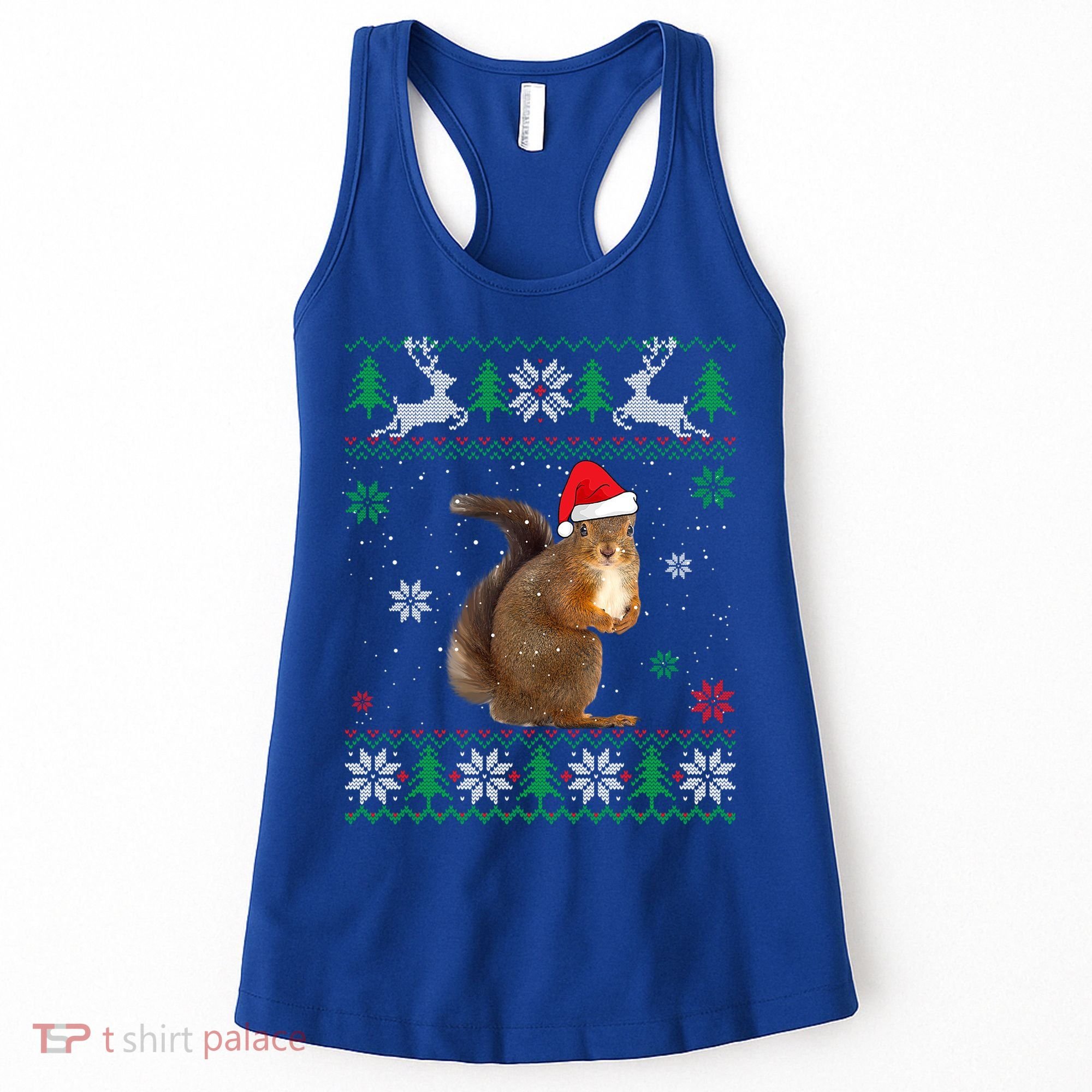 Ugly Sweater Christmas Squirrel Lover Santa Hat Animals Cute Gift Women's Tank Top