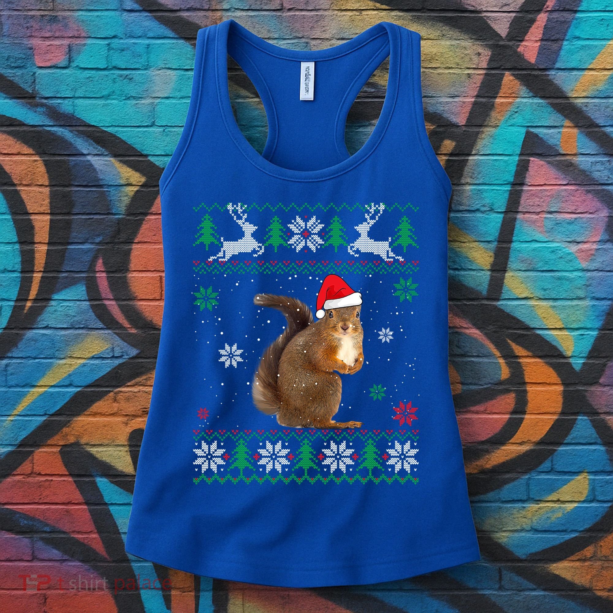 Ugly Sweater Christmas Squirrel Lover Santa Hat Animals Cute Gift Women's Tank Top