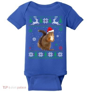 Ugly Sweater Christmas Squirrel Lover Santa Hat Animals Cute Gift Baby Bodysuit