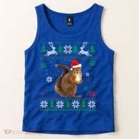 Ugly Sweater Christmas Squirrel Lover Santa Hat Animals Cute Gift Tank Top thumb 2