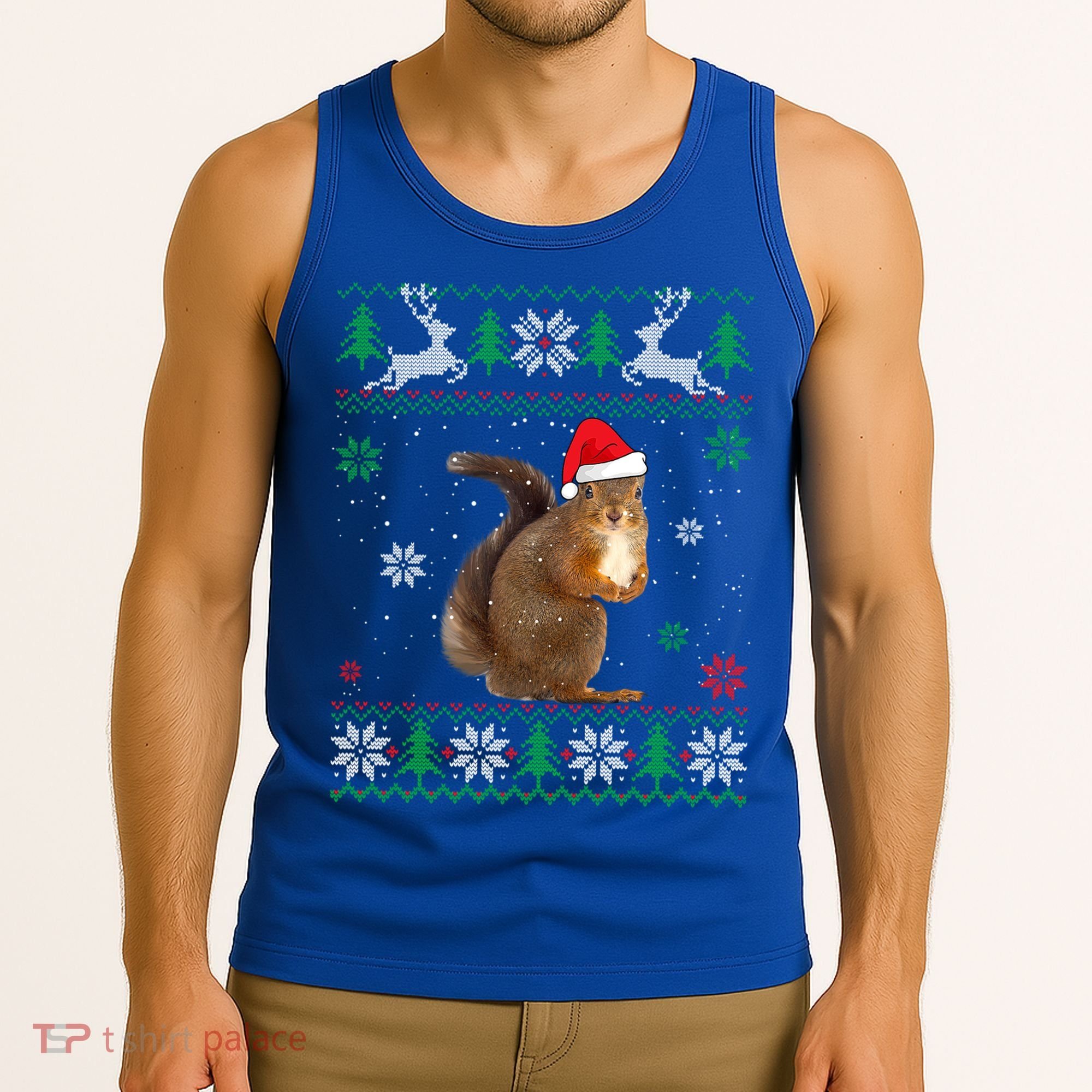 Ugly Sweater Christmas Squirrel Lover Santa Hat Animals Cute Gift Tank Top