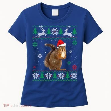 Ugly Sweater Christmas Squirrel Lover Santa Hat Animals Cute Gift Women's T-Shirt