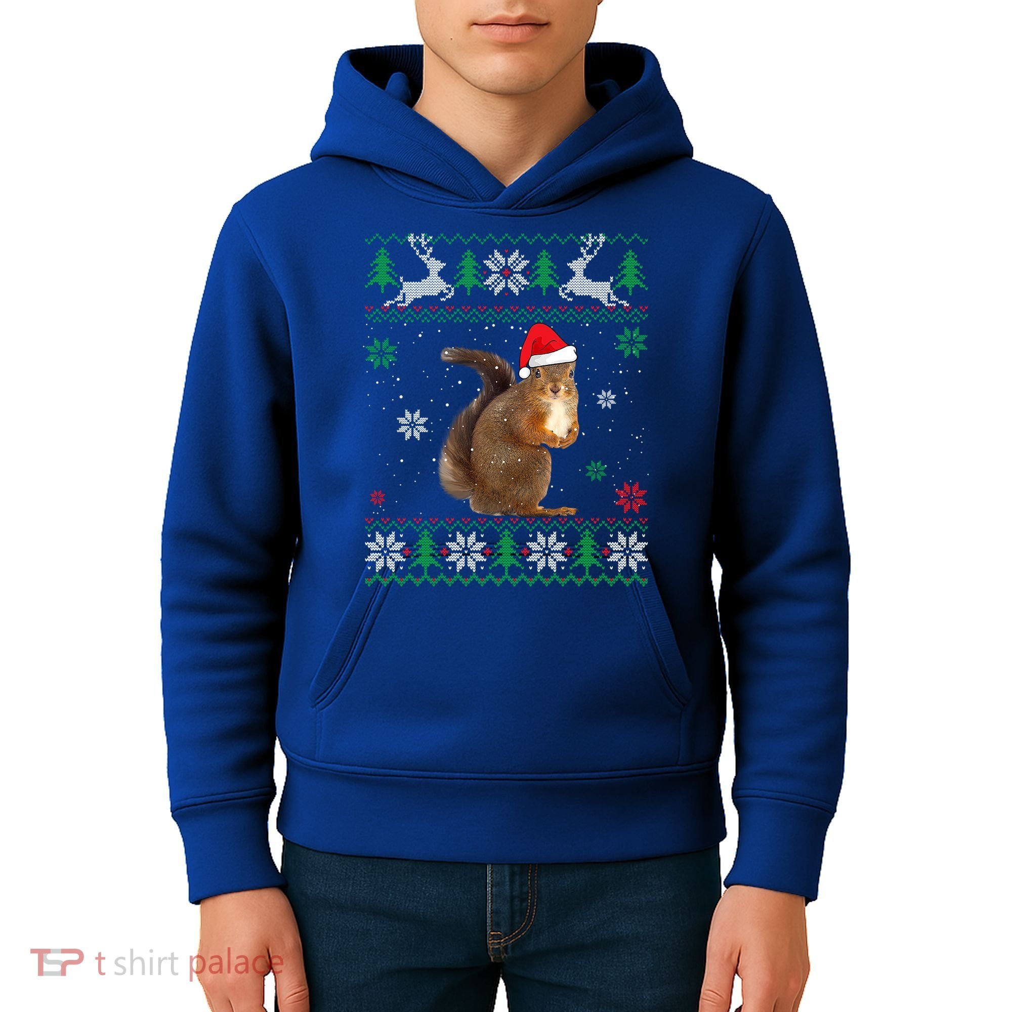 Ugly Sweater Christmas Squirrel Lover Santa Hat Animals Cute Gift Kids Hoodie