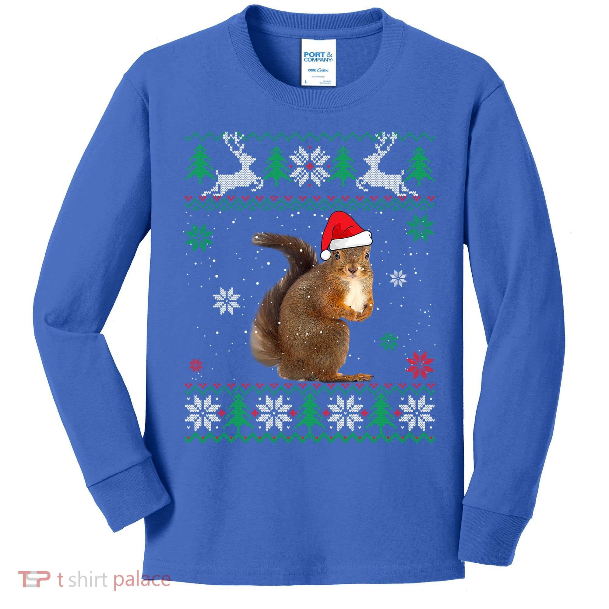 Ugly Sweater Christmas Squirrel Lover Santa Hat Animals Cute Gift Kids Long Sleeve Shirt