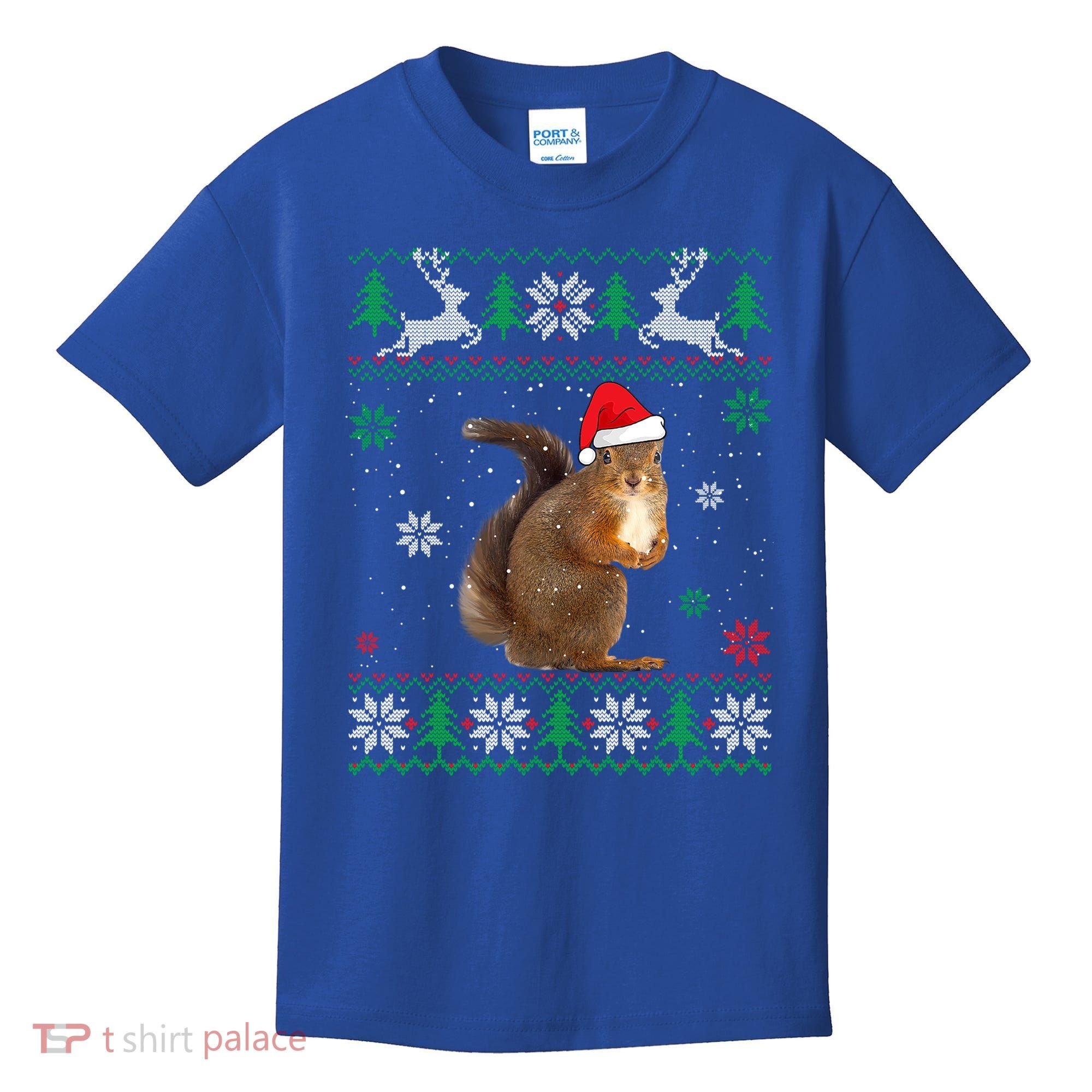 Ugly Sweater Christmas Squirrel Lover Santa Hat Animals Cute Gift Kids T-Shirt