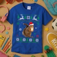 Ugly Sweater Christmas Squirrel Lover Santa Hat Animals Cute Gift Kids T-Shirt thumb 3