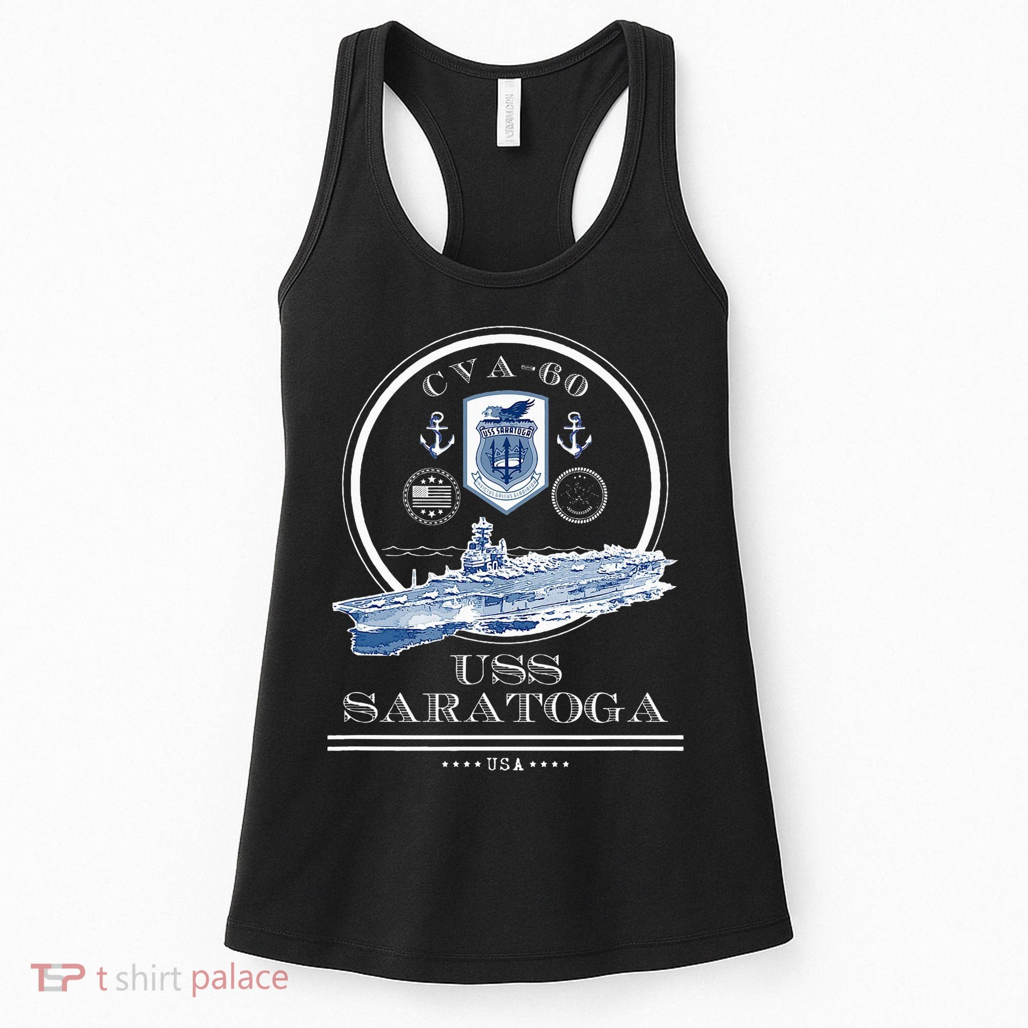 USS Saratoga CVA60 Naval Ship Military Aircraft Carrier Women's Tank Top