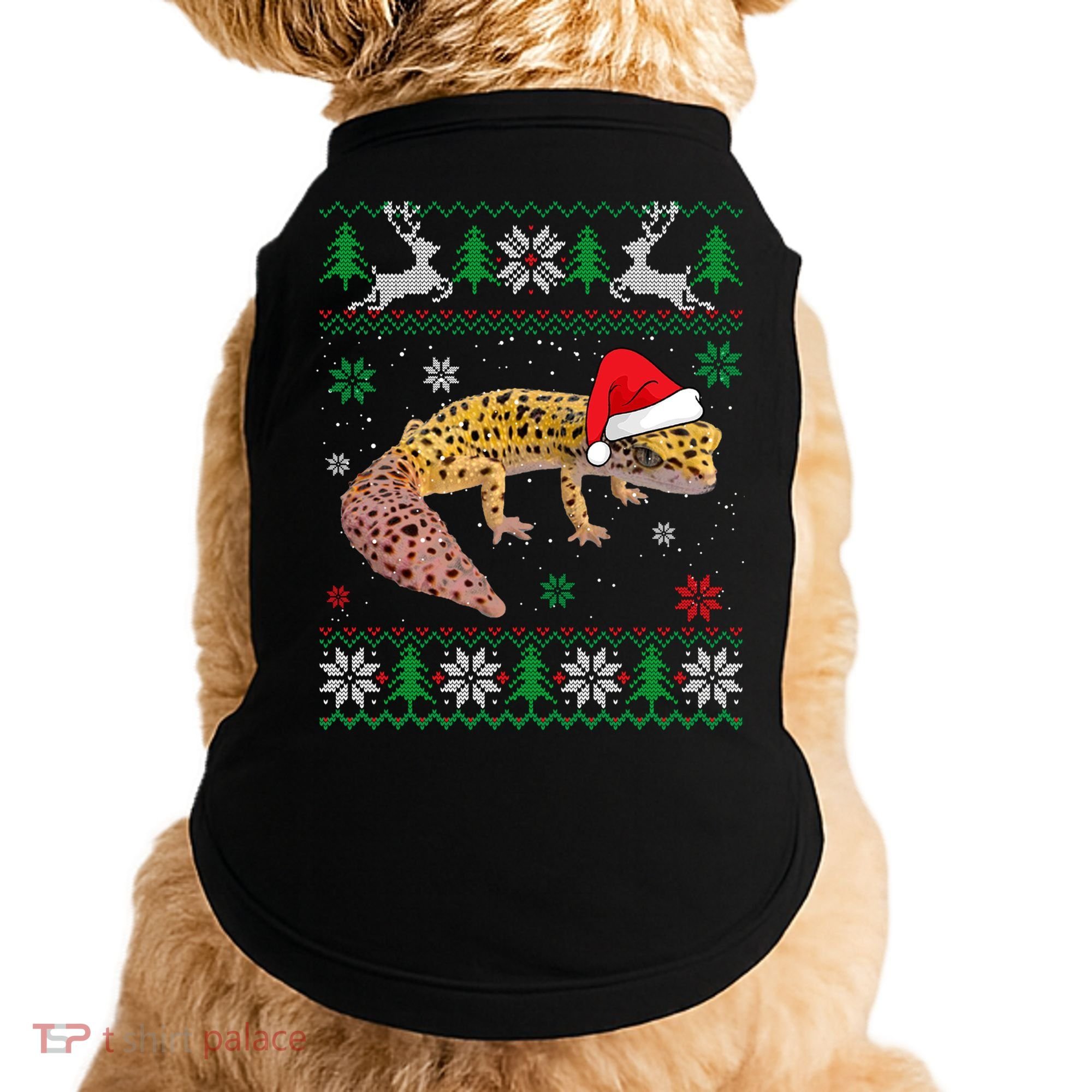 Ugly Sweater Christmas Leopard Gecko Lover Santa Hat Animals Gift Doggie Tank