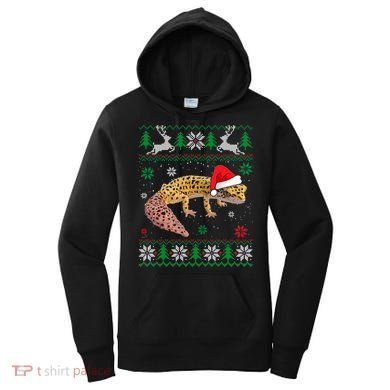 Ugly Sweater Christmas Leopard Gecko Lover Santa Hat Animals Gift Women's Hoodie