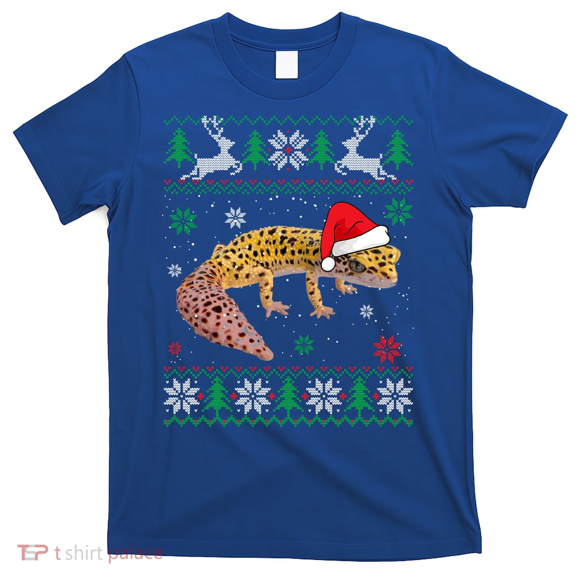 Ugly Sweater Christmas Leopard Gecko Lover Santa Hat Animals Gift T-Shirt