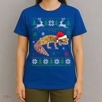Ugly Sweater Christmas Leopard Gecko Lover Santa Hat Animals Gift T-Shirt thumb 4